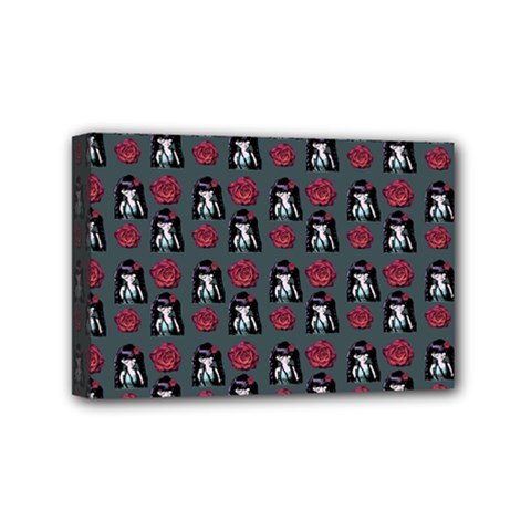 Girl Flower Pattern Grey Mini Canvas 6  X 4  (stretched) by snowwhitegirl