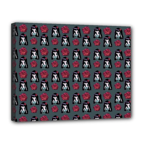 Girl Flower Pattern Grey Canvas 14  X 11  (stretched) by snowwhitegirl