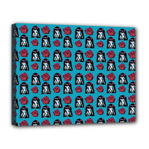 Girl Flower Pattern Blue Canvas 14  X 11  (stretched) by snowwhitegirl