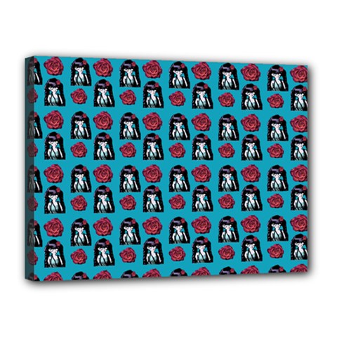 Girl Flower Pattern Blue Canvas 16  X 12  (stretched) by snowwhitegirl