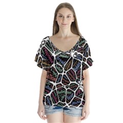 Mental Human Experience Mindset V-neck Flutter Sleeve Top by Wegoenart