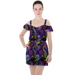 Leaves  Ruffle Cut Out Chiffon Playsuit by Sobalvarro