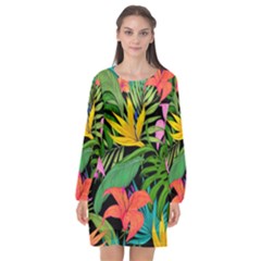 Tropical Greens Long Sleeve Chiffon Shift Dress  by Sobalvarro