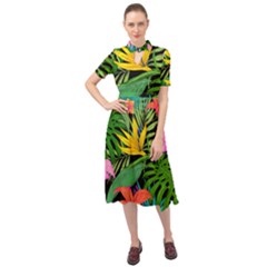 Tropical Greens Keyhole Neckline Chiffon Dress by Sobalvarro