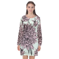 Flowers Long Sleeve Chiffon Shift Dress  by Sobalvarro
