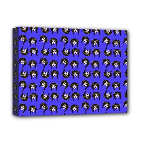 Retro Girl Daisy Chain Pattern Blue Deluxe Canvas 16  X 12  (stretched)  by snowwhitegirl