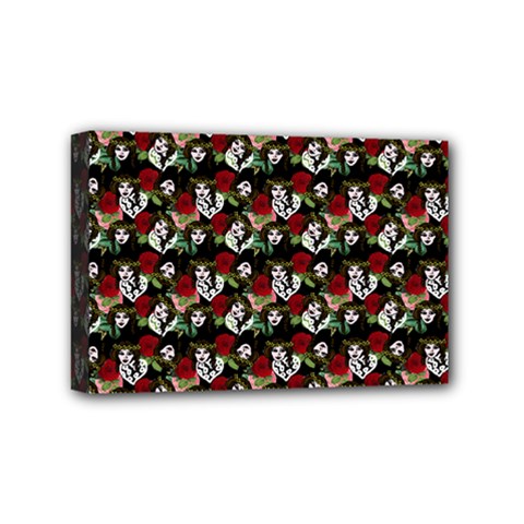 Vintage Hippie Girl Pattern Black Mini Canvas 6  X 4  (stretched) by snowwhitegirl