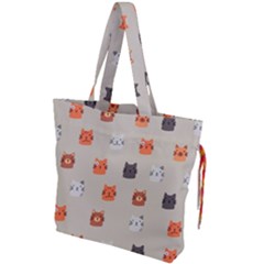 Cat Faces Pattern Drawstring Tote Bag by Vaneshart