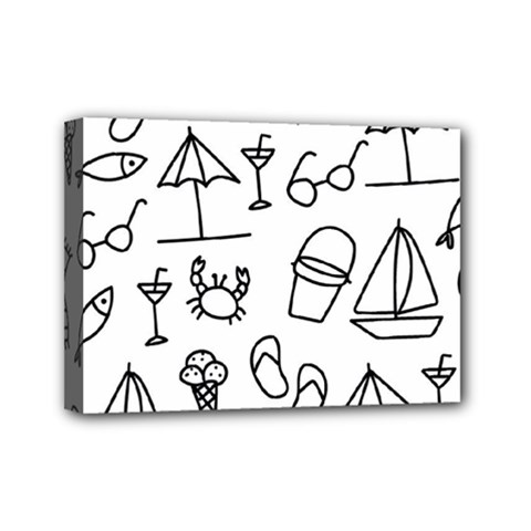 Black And White Summer Vector Pattern Mini Canvas 7  X 5  (stretched) by Vaneshart