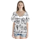 Black And White Summer Vector Pattern V-Neck Flutter Sleeve Top View1
