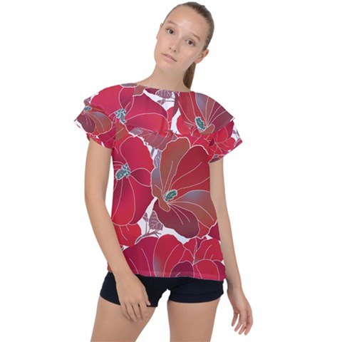 Floral Pattern Background Ruffle Collar Chiffon Blouse by Vaneshart