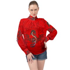 Chinese Dragon On Vintage Background High Neck Long Sleeve Chiffon Top by FantasyWorld7