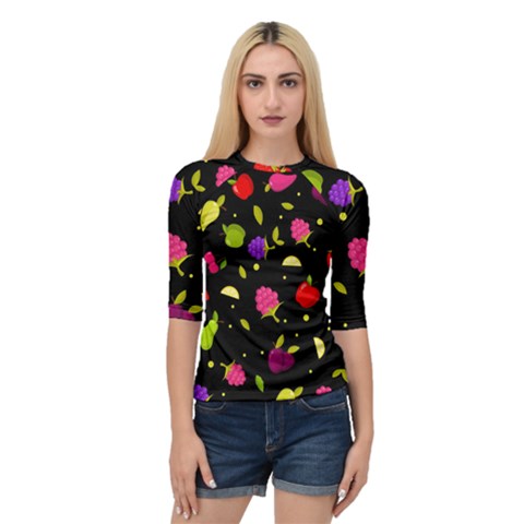 Vector Seamless Summer Fruits Pattern Colorful Cartoon Background Quarter Sleeve Raglan Tee by Vaneshart
