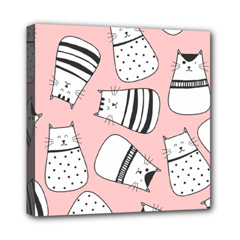 Cute Cats Cartoon Seamless Pattern Mini Canvas 8  X 8  (stretched) by Vaneshart