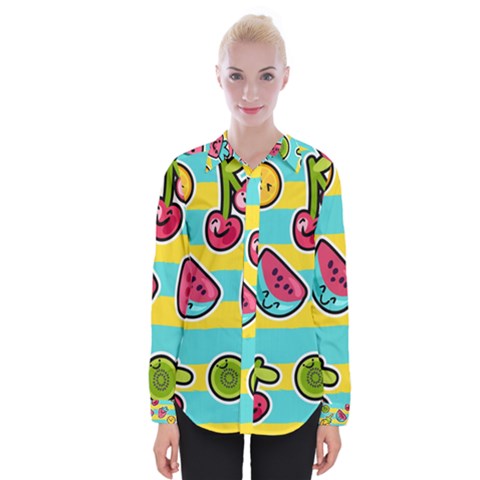 Summer Fruits Patterns Womens Long Sleeve Shirt by Vaneshart
