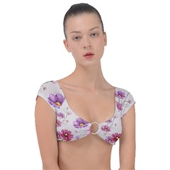 Vector Hand Drawn Cosmos Flower Pattern Cap Sleeve Ring Bikini Top by Sobalvarro