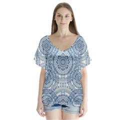 Boho Pattern Style Graphic Vector V-neck Flutter Sleeve Top by Sobalvarro
