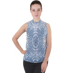 Boho Pattern Style Graphic Vector Mock Neck Chiffon Sleeveless Top by Sobalvarro