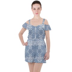 Boho Pattern Style Graphic Vector Ruffle Cut Out Chiffon Playsuit by Sobalvarro