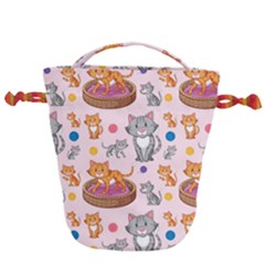 Cat Seamless Pattern Drawstring Bucket Bag by Vaneshart