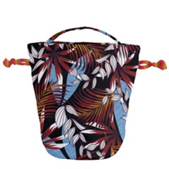 Trending Abstract Seamless Pattern With Colorful Tropical Leaves Plants Black Drawstring Bucket Bag by Vaneshart