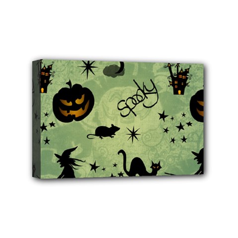 Funny Halloween Pattern With Witch, Cat And Pumpkin Mini Canvas 6  X 4  (stretched) by FantasyWorld7