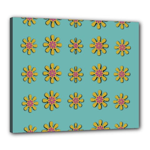 Fantasy Fauna Floral In Sweet Green Canvas 24  X 20  (stretched) by pepitasart