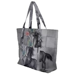 Wonderful Black And White Horse Zip Up Canvas Bag by FantasyWorld7