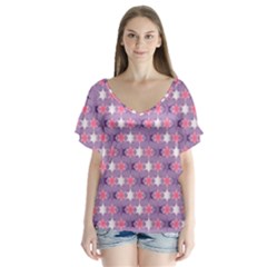 Abstract Pattern Geometry Gradient V-neck Flutter Sleeve Top by Vaneshart