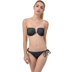 Carnation Pink Black Twist Bandeau Bikini Set by snowwhitegirl