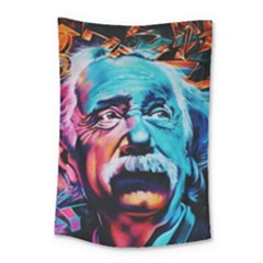 Albert Einstein Retro Wall Graffiti Blue Pink Orange Modern Urban Art Grunge Small Tapestry by genx