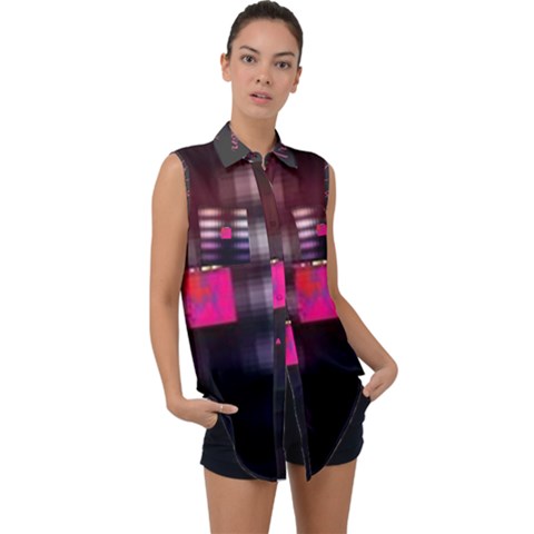 Aquarium By Traci K Sleeveless Chiffon Button Shirt by tracikcollection