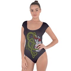Pepe The Frog Rare Celtic Viking Norse Dragon Pattern Deus Vult Medieval Wojak Crusader Short Sleeve Leotard  by snek
