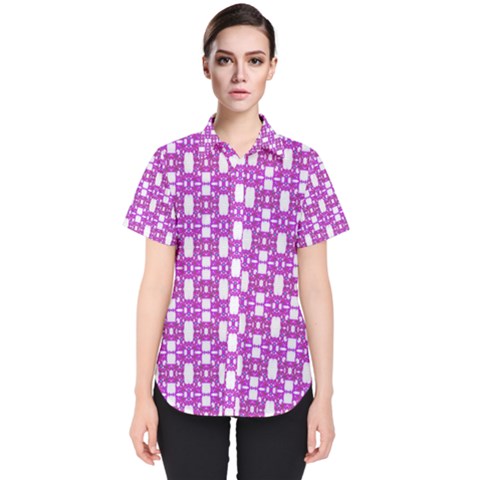 Pink  White  Abstract Pattern Women s Short Sleeve Shirt by BrightVibesDesign