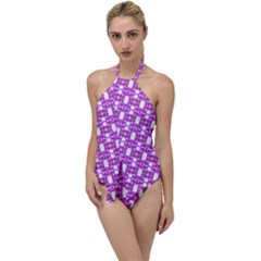 Pink  White  Abstract Pattern Go With The Flow One Piece Swimsuit by BrightVibesDesign