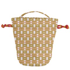 Yellow  White  Abstract Pattern Drawstring Bucket Bag by BrightVibesDesign