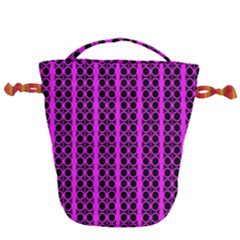 Circles Lines Black Pink Drawstring Bucket Bag by BrightVibesDesign