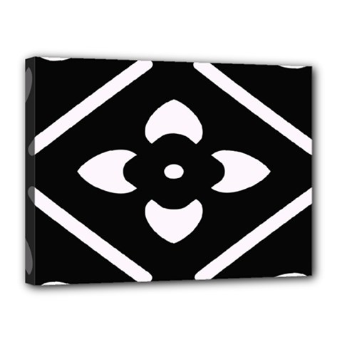 Pattern Flower Black Canvas 16  X 12  (stretched) by HermanTelo