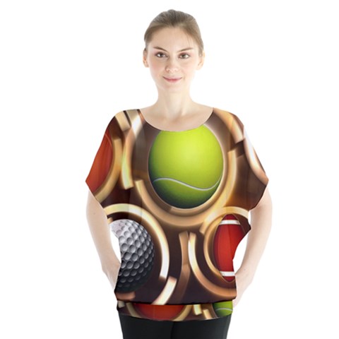 Sport Ball Tennis Golf Football Batwing Chiffon Blouse by HermanTelo