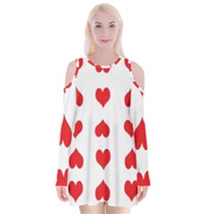 Heart Red Love Valentines Day Velvet Long Sleeve Shoulder Cutout Dress by HermanTelo
