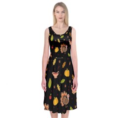 Thanksgiving Turkey Pattern Midi Sleeveless Dress by Valentinaart