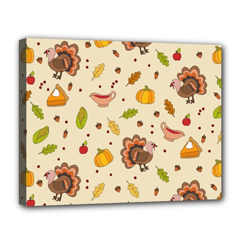 Thanksgiving Turkey Pattern Canvas 14  X 11  (stretched) by Valentinaart