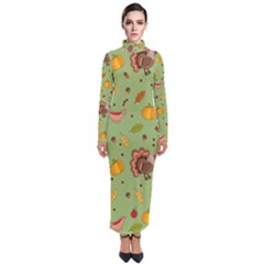 Thanksgiving Turkey Pattern Turtleneck Maxi Dress by Valentinaart