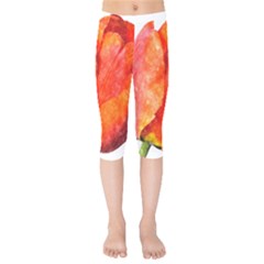Tulip Watercolor Red And Black Stripes Kids  Capri Leggings  by picsaspassion