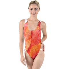 Spring Tulip Red Watercolor Aquarel High Leg Strappy Swimsuit by picsaspassion