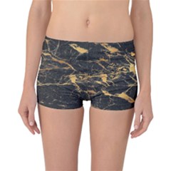 Black Marble Texture With Gold Veins Floor Background Print Luxuous Real Marble Reversible Boyleg Bikini Bottoms by genx