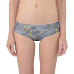 Marble Neon Retro Light Gray With Gold Yellow Veins Texture Floor Background Retro Neon 80s Style Neon Colors Print Luxuous Real Marble Classic Bikini Bottoms by genx