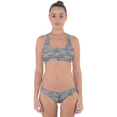 Marble Neon Retro Light Gray With Gold Yellow Veins Texture Floor Background Retro Neon 80s Style Neon Colors Print Luxuous Real Marble Cross Back Hipster Bikini Set by genx