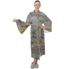 Marble Neon Retro Light Gray With Gold Yellow Veins Texture Floor Background Retro Neon 80s Style Neon Colors Print Luxuous Real Marble Maxi Velour Kimono by genx