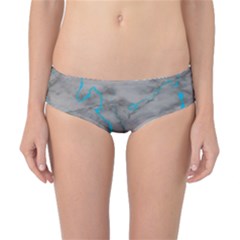 Marble Light Gray With Bright Cyan Blue Veins Texture Floor Background Retro Neon 80s Style Neon Colors Print Luxuous Real Marble Classic Bikini Bottoms by genx